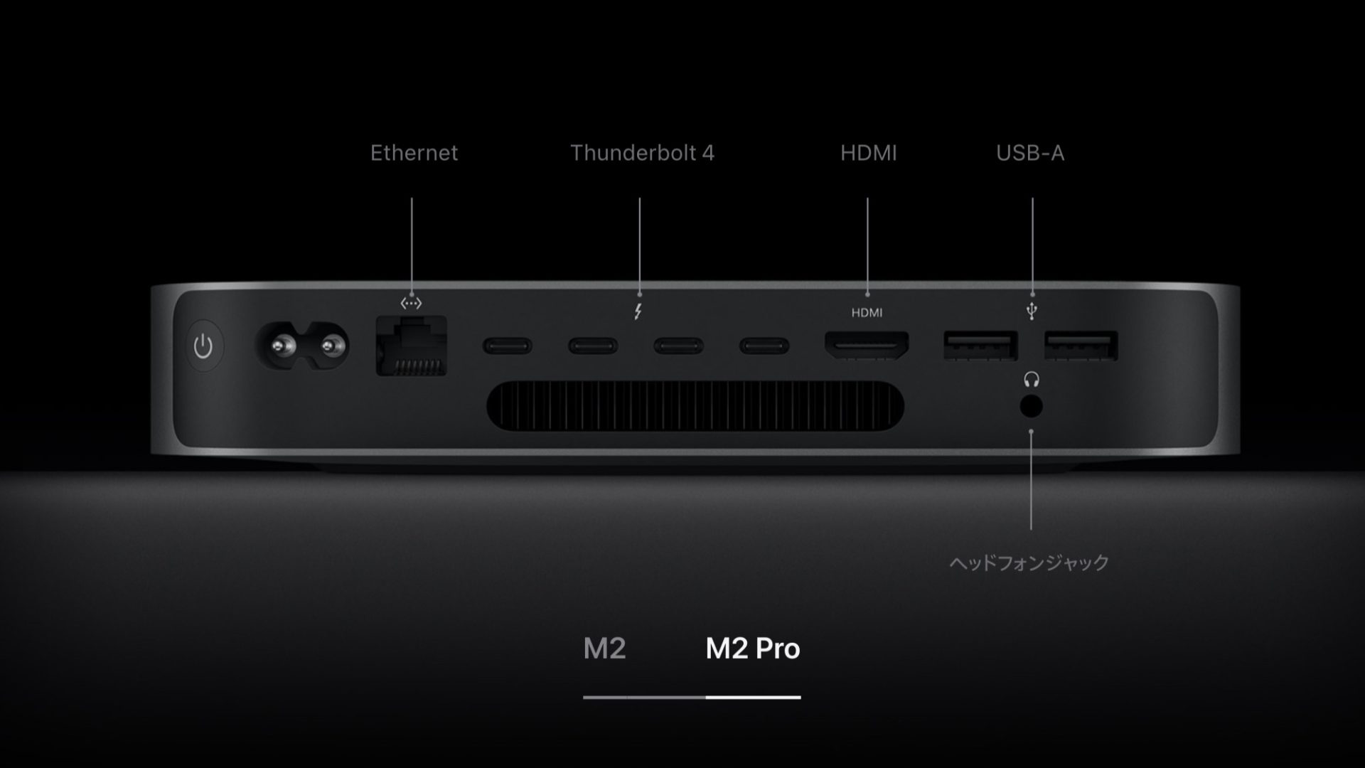 M2 Pro搭載  Mac mini は4つのThunderbolt / USB 4ポート搭載 引用 :Apple