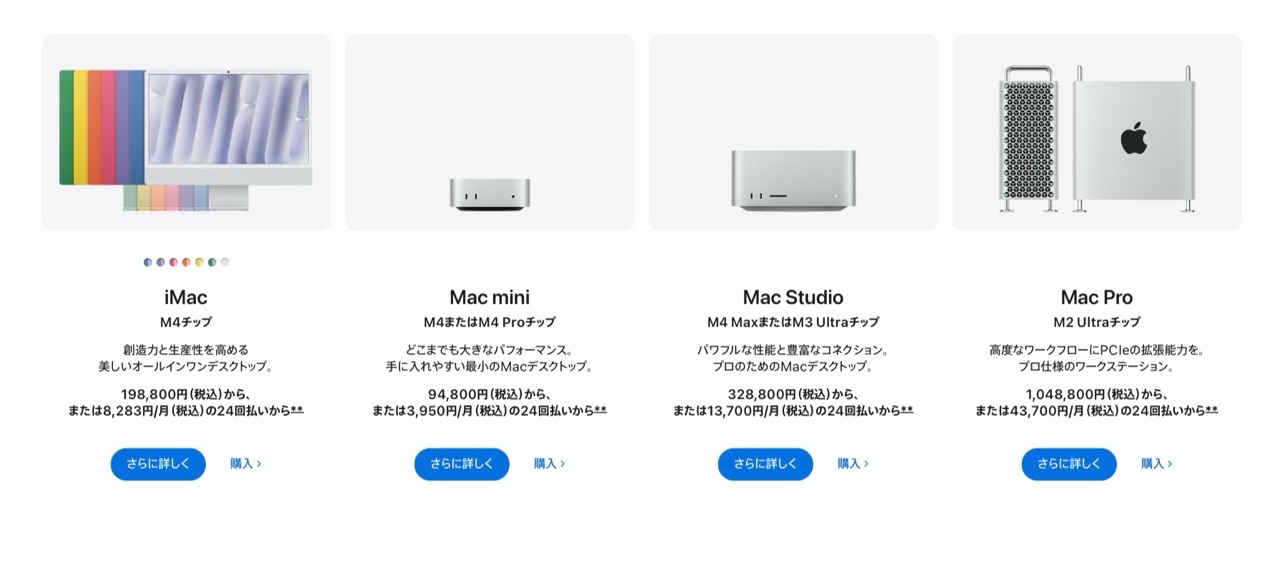 デスクトップのMac ラインナップ