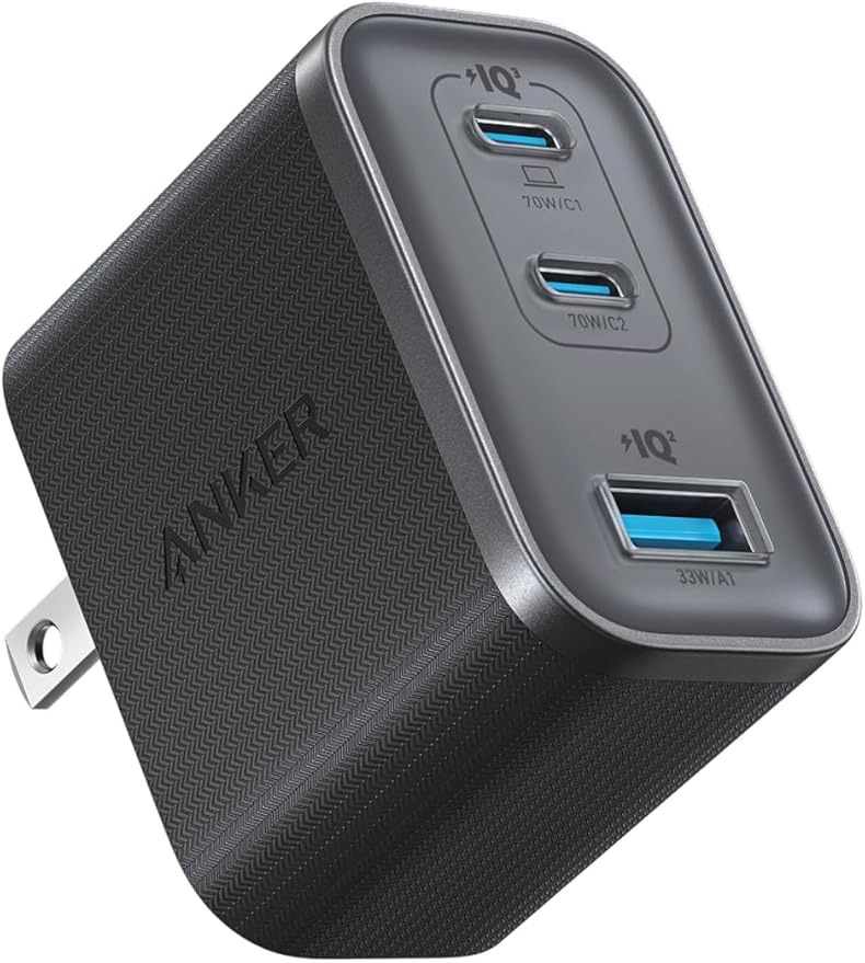 Anker Nano Charger (70W, 3 Ports) ブラック | 充電器 / 70W / Type-C 【PD対応/PSE技術基準適合/折りたたみ式プラグ】